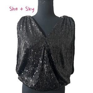 Party on Rodeo Drive Black sequined top